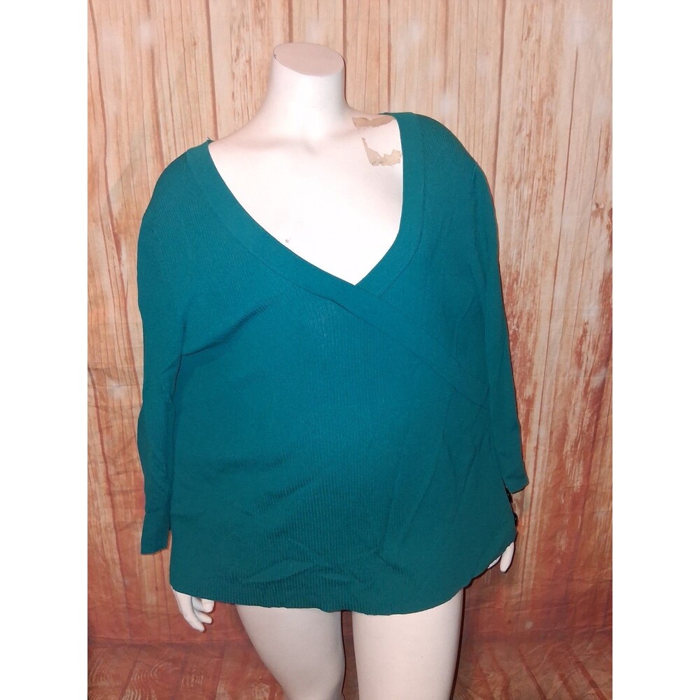 Cable & Gauge Teal Long Sleeve V-neck Blouse Sz 1X